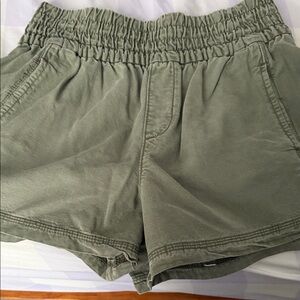 aerie Olive Green High-Waist Shirred Waist Shorts